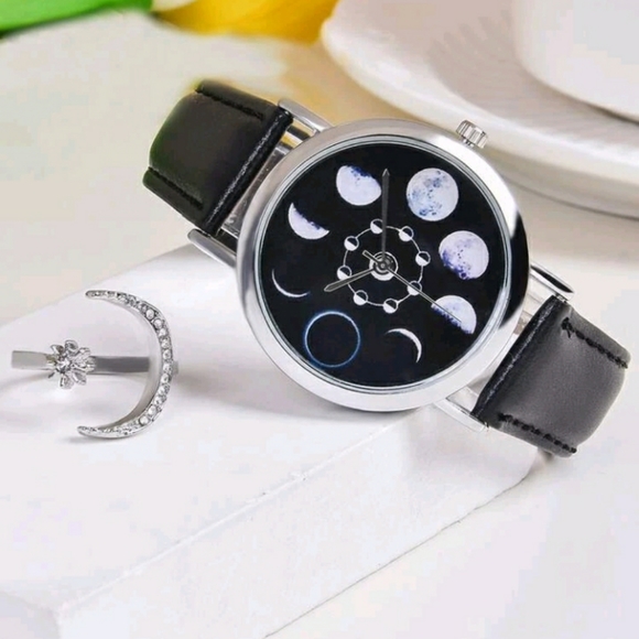 Quartz Accessories - NEW Moon Watch and Ring Set